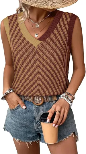 SHEWIN Tank Tops for Women 2025 Casual Sleeveless Shirts Knit Sweater Vest V Neck Summer Tops