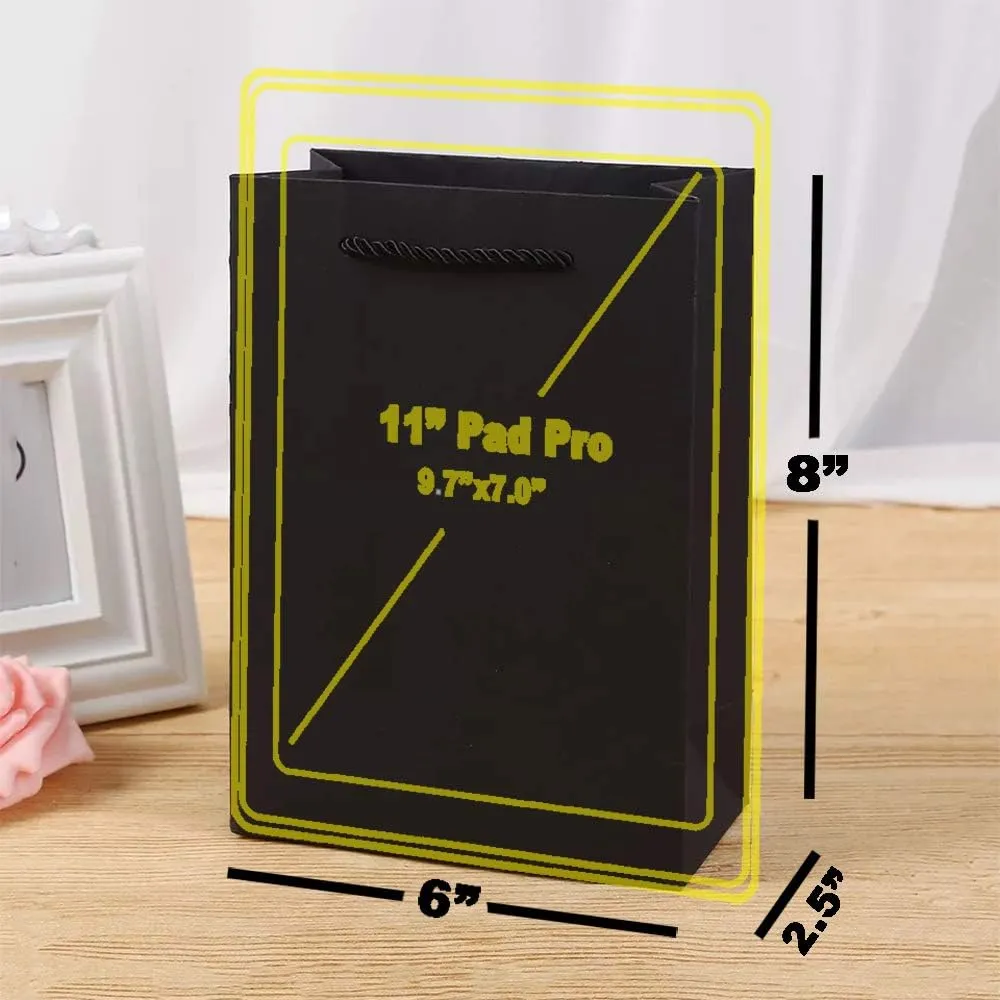 SHIPKEY 10 Pcs Small Gift Bags with Tissue Paper, 6x2.5x8inch Black Paper Bags for Holidays, Durable Shopping Bags (15x6x20 cm)