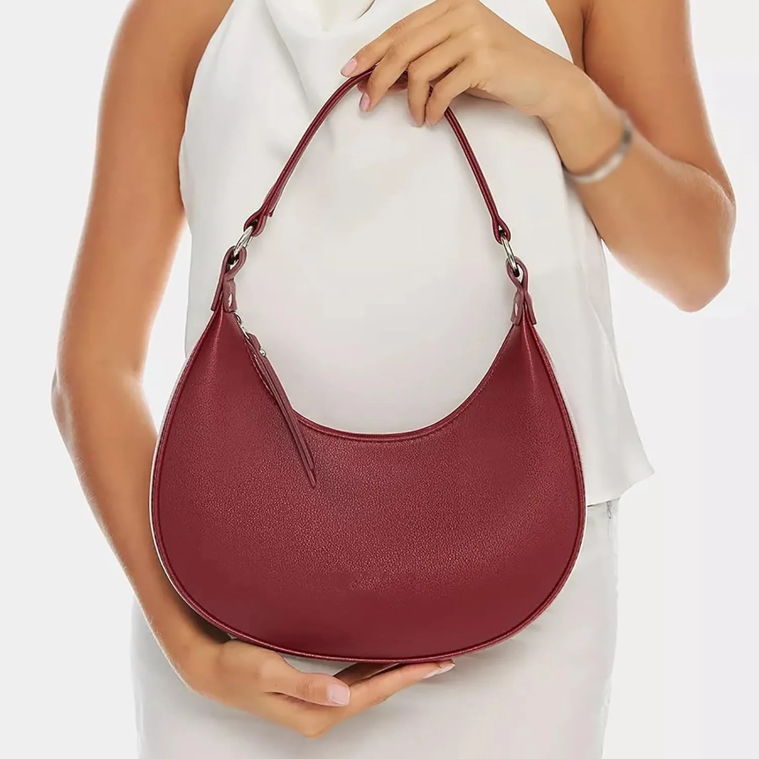 Shoulder Bags for Women Crescent Hobo Crossbody Bags PU Leather Hobo Crossbody Tote Dumpling Bags with Zipper