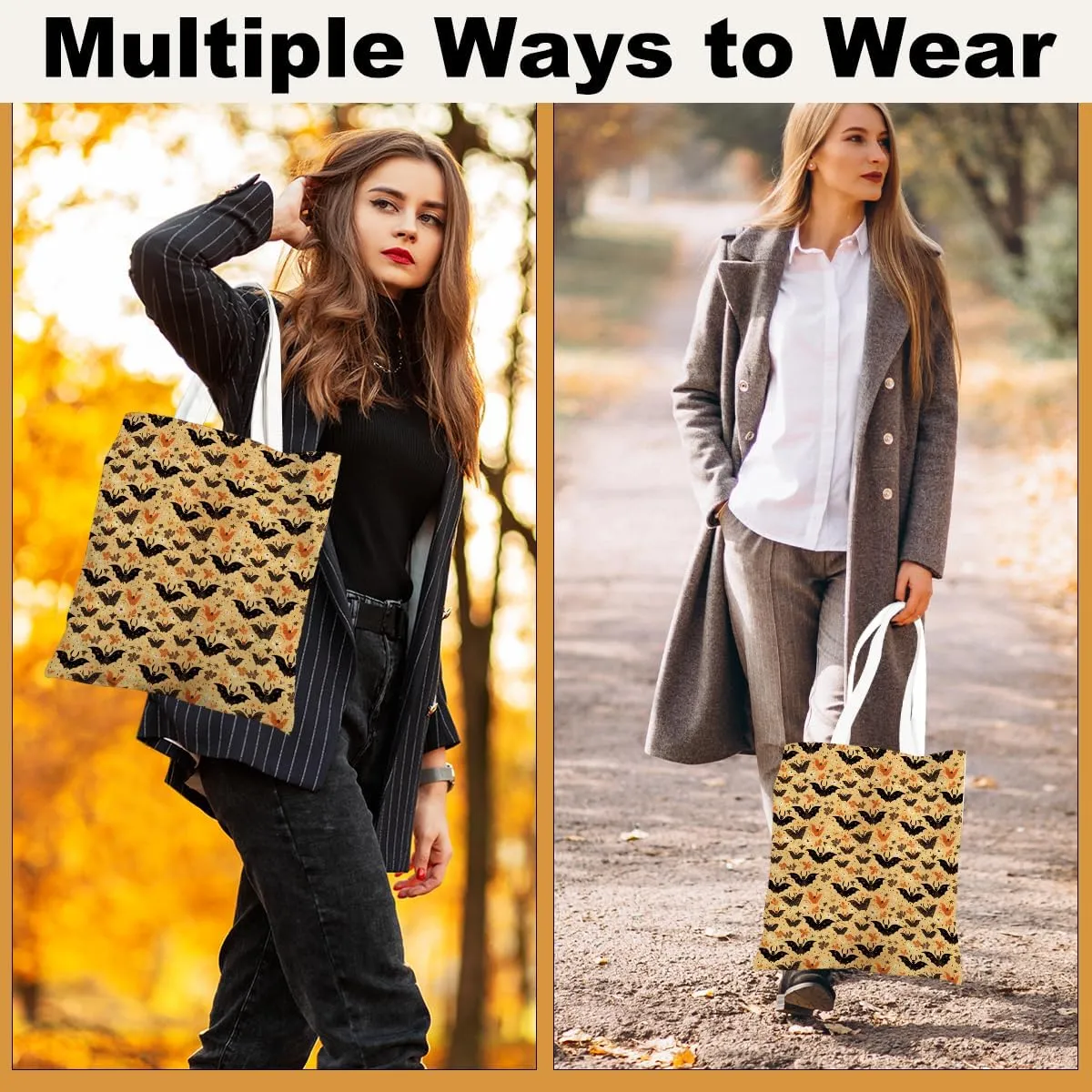Single-Side Printed Fall Halloween Canvas Tote Bag for Women Pumpkin Autumn Thanksgiving Reusable Grocery Bags