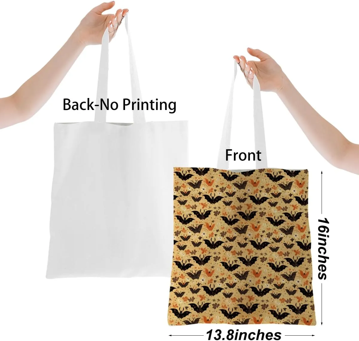 Single-Side Printed Fall Halloween Canvas Tote Bag for Women Pumpkin Autumn Thanksgiving Reusable Grocery Bags