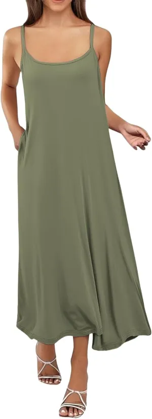 Slip Dress for Women Under Dresses 2025 Fashion Spaghetti Strap Cami Camisoles Sun Tank Sleeveless Cotton Midi Sundress
