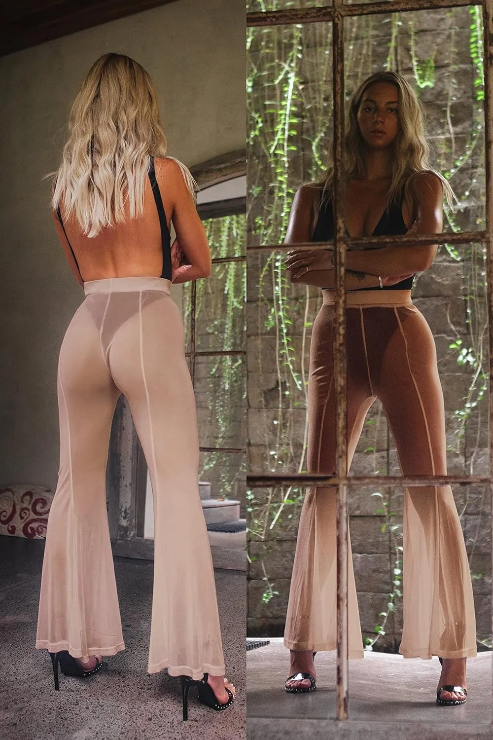 sofsy Women's Mesh Swim Pants | Sheer Bikini Cover Up | Beach & Poolside Rave Pants - Black, Medium