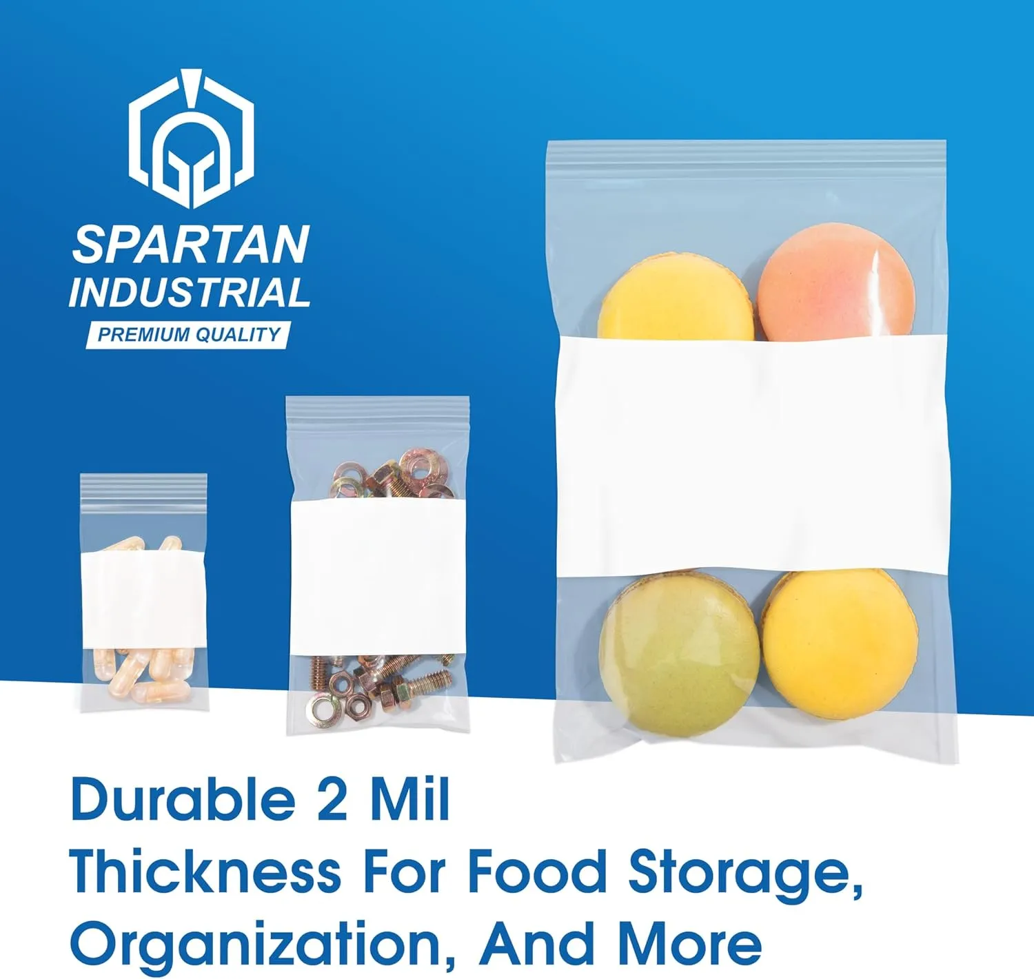 Spartan Industrial - 2" X 3" Plastic Zip Bags With Writable White Block (1000 Count) 2 Mil Small Reclosable Bags for Jewelry, Buttons, Bolts