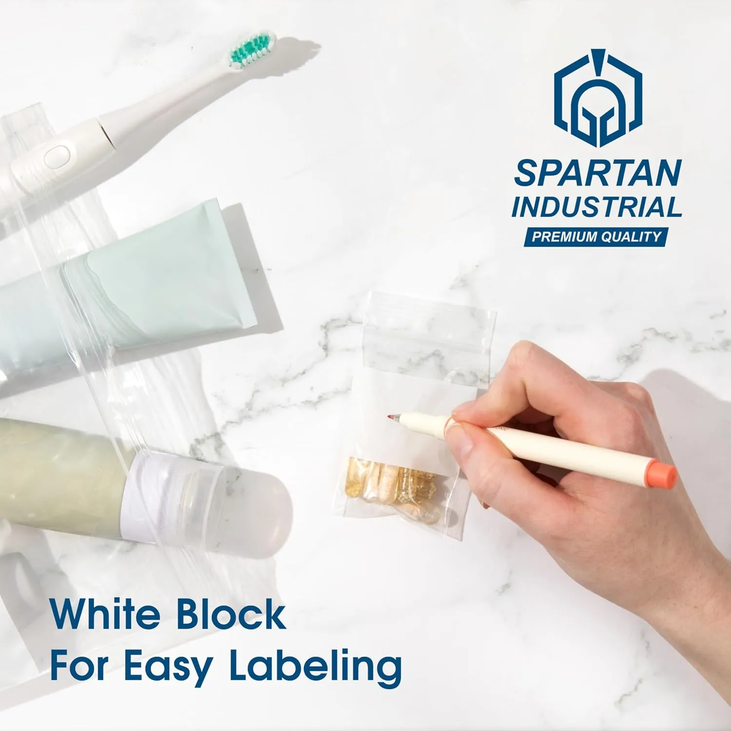 Spartan Industrial - 2" X 3" Plastic Zip Bags With Writable White Block (1000 Count) 2 Mil Small Reclosable Bags for Jewelry, Buttons, Bolts