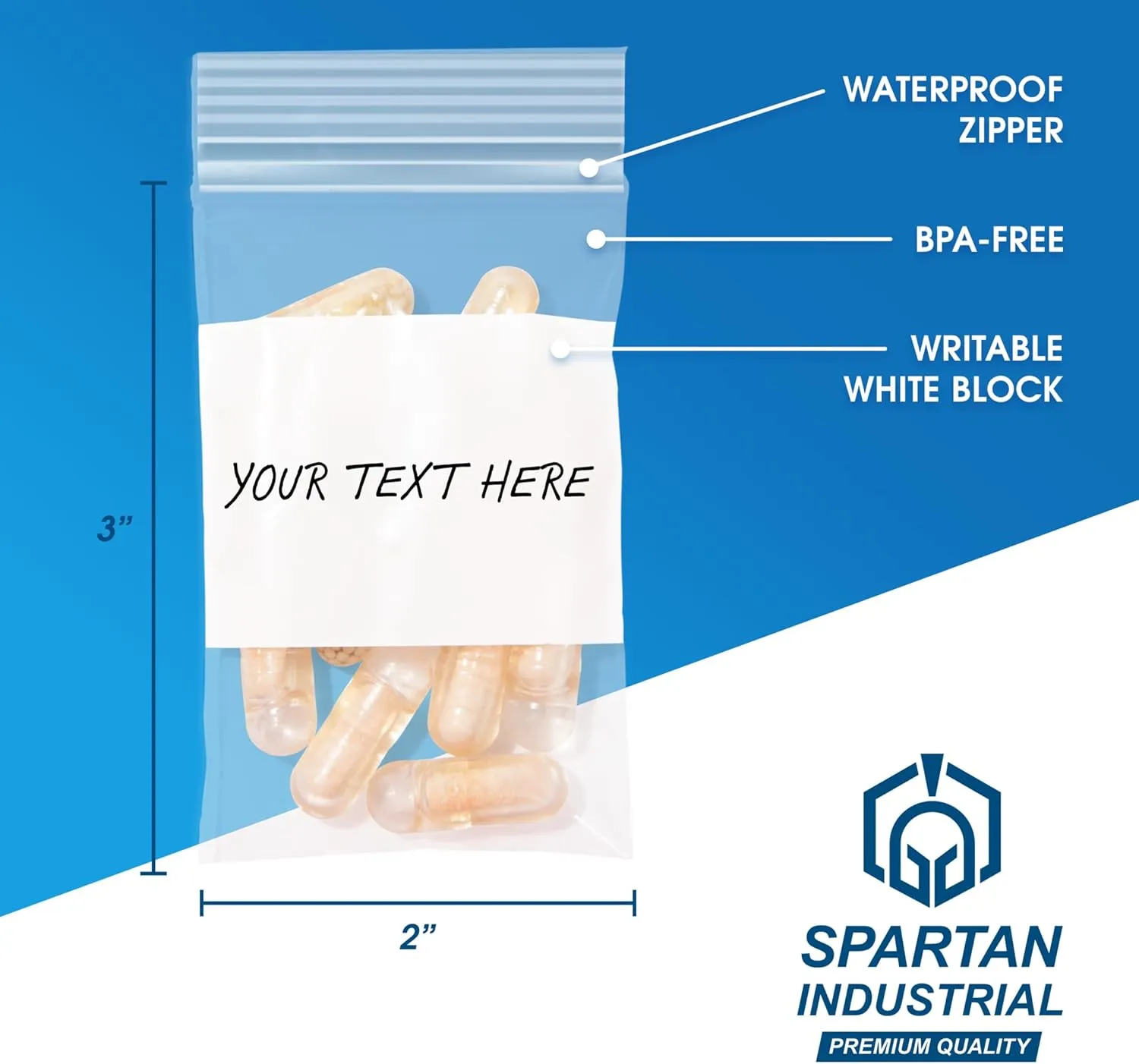 Spartan Industrial - 2" X 3" Plastic Zip Bags With Writable White Block (1000 Count) 2 Mil Small Reclosable Bags for Jewelry, Buttons, Bolts