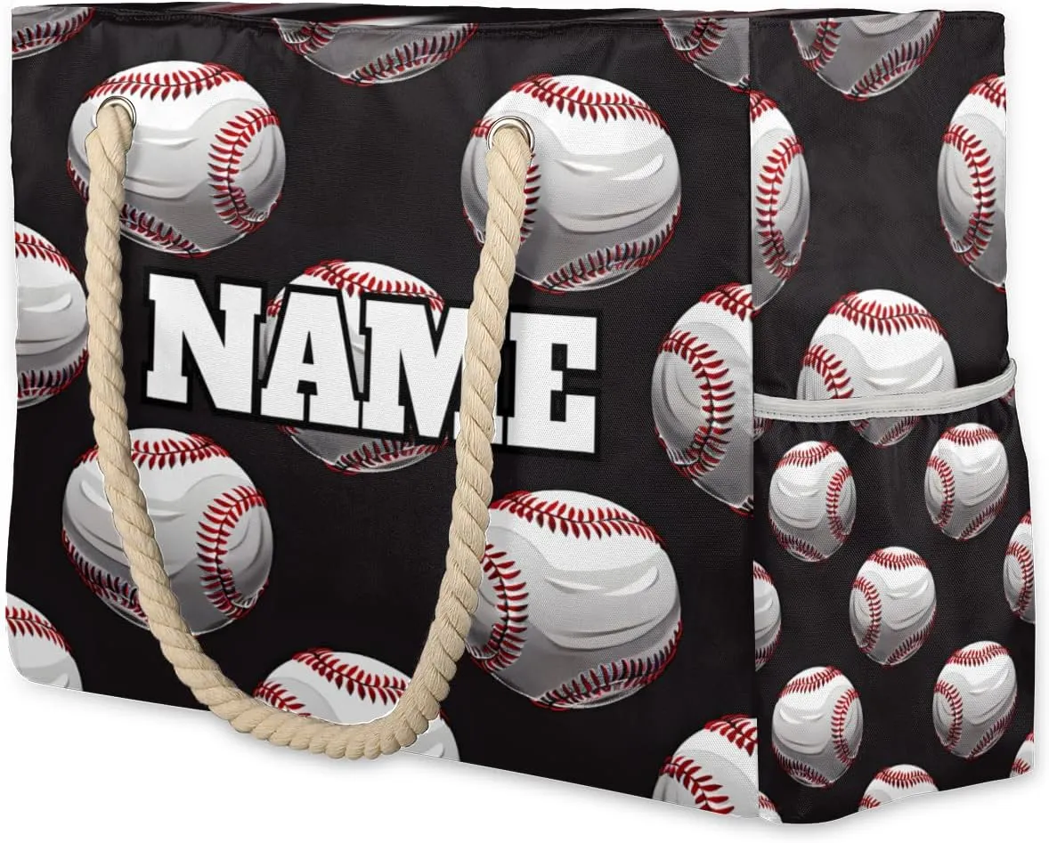 Sport Baseball Personalized Beach Bag for Women, Custom Name Waterproof Sandproof Pool Swim Bags