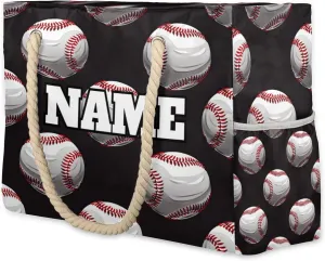 Sport Baseball Personalized Beach Bag for Women, Custom Name Waterproof Sandproof Pool Swim Bags