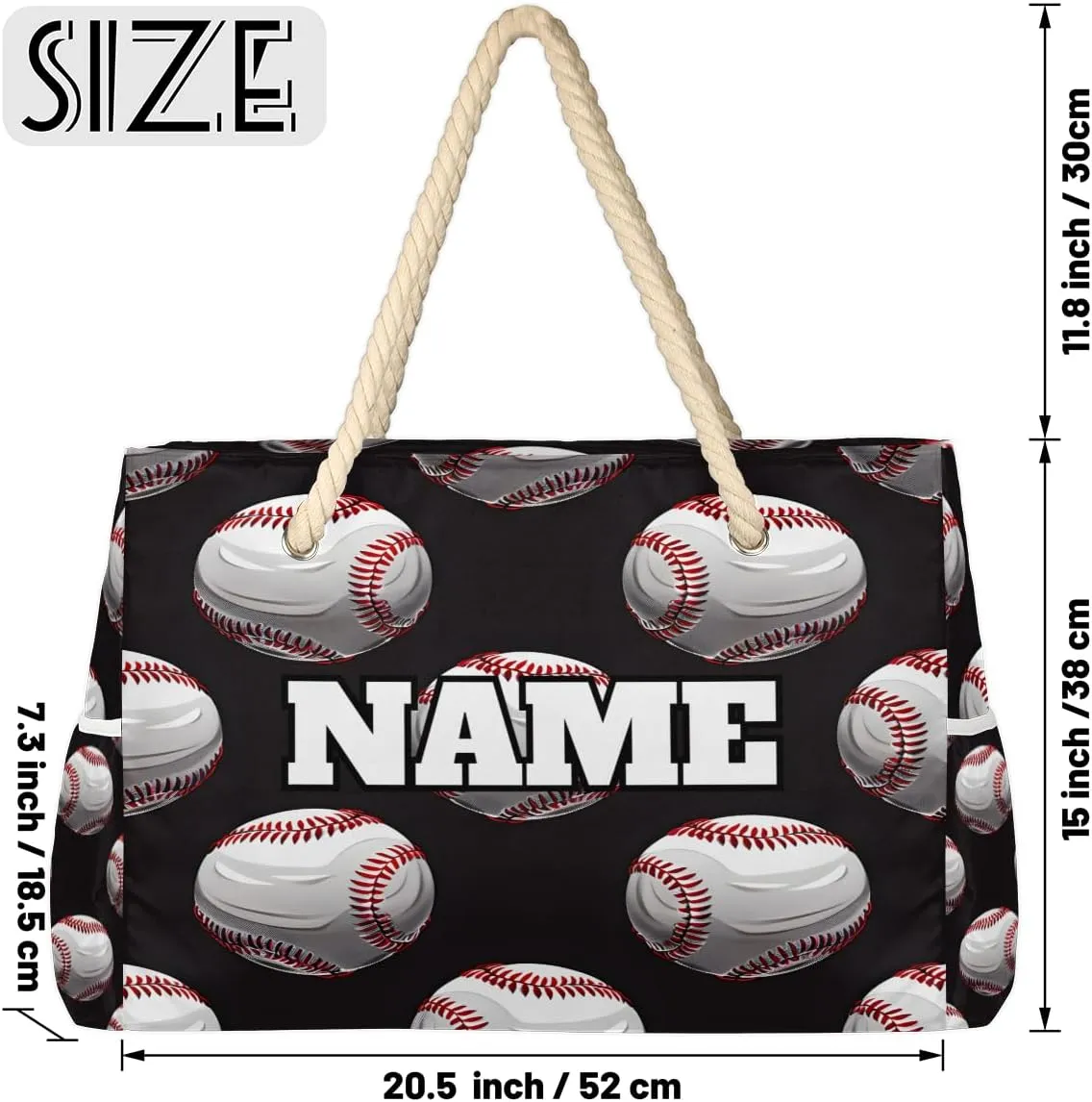 Sport Baseball Personalized Beach Bag for Women, Custom Name Waterproof Sandproof Pool Swim Bags