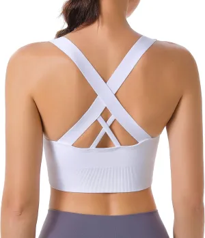 Sports Bra, Workout Tops for Women, Medium Impact Strappy Padded Sports Bras for Women High Support