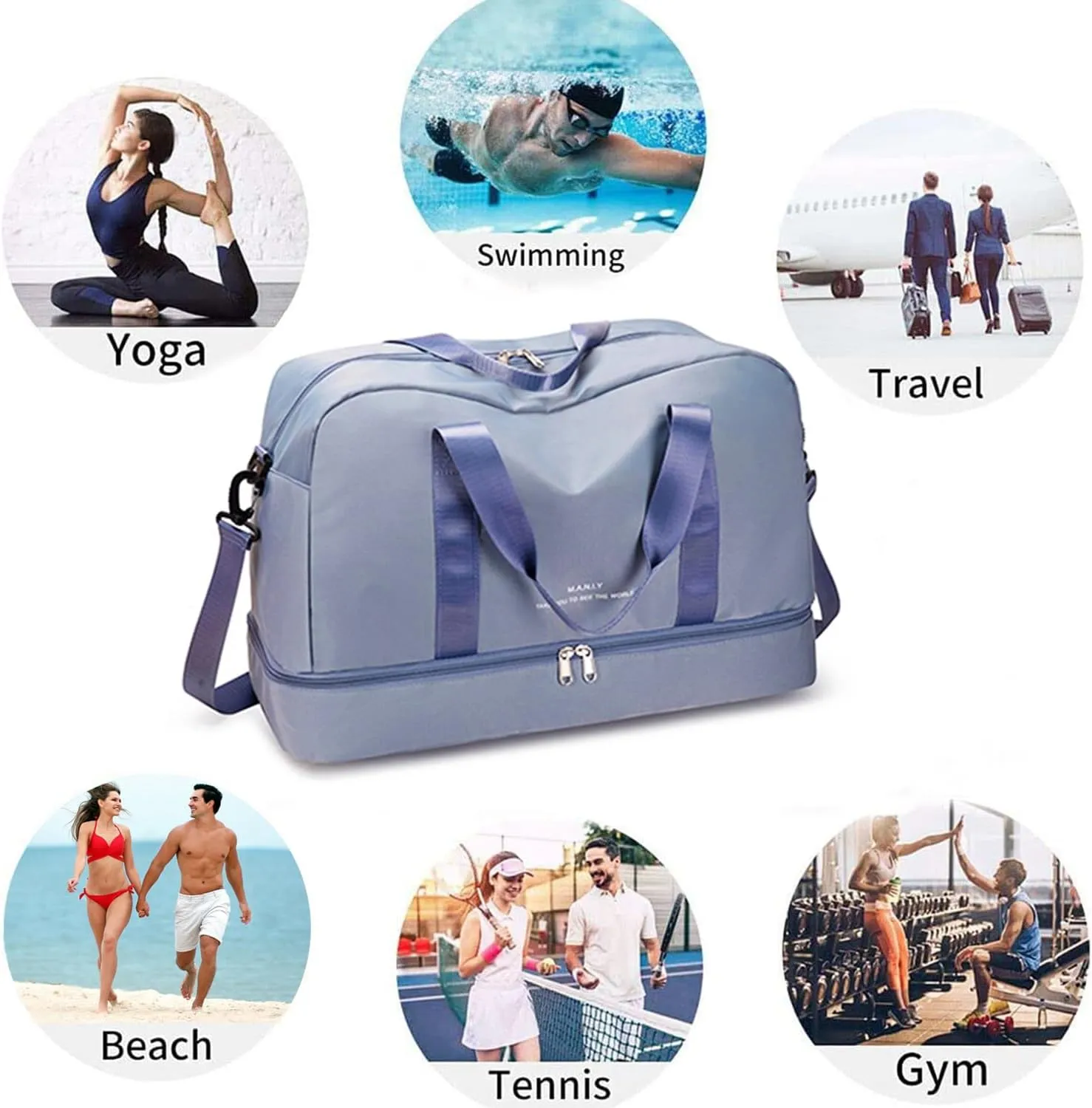 Sports Travel Duffel Bag for Women,Light Gym Bag with Shoe Compartment,Large Capacity Weekender Overnight with Wet Pocket for Lady Travel, Gym, Yoga Blue