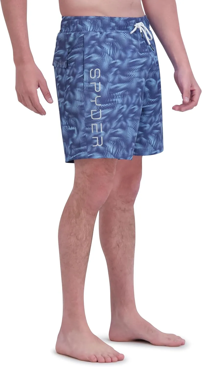 Spyder Men's Swim Trunks, Stretch, Quick-Dry, 7-inch Board Shorts, UPF 50 , Brief Liner