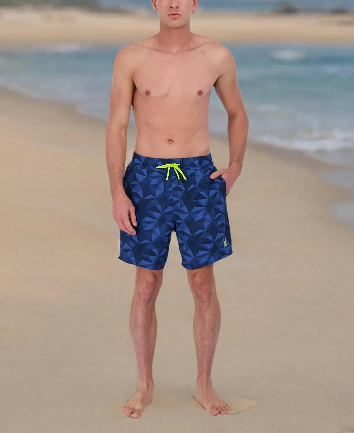 Spyder Men's Swim Trunks, Stretch, Quick-Dry, 7-inch Board Shorts, UPF 50 , Brief Liner