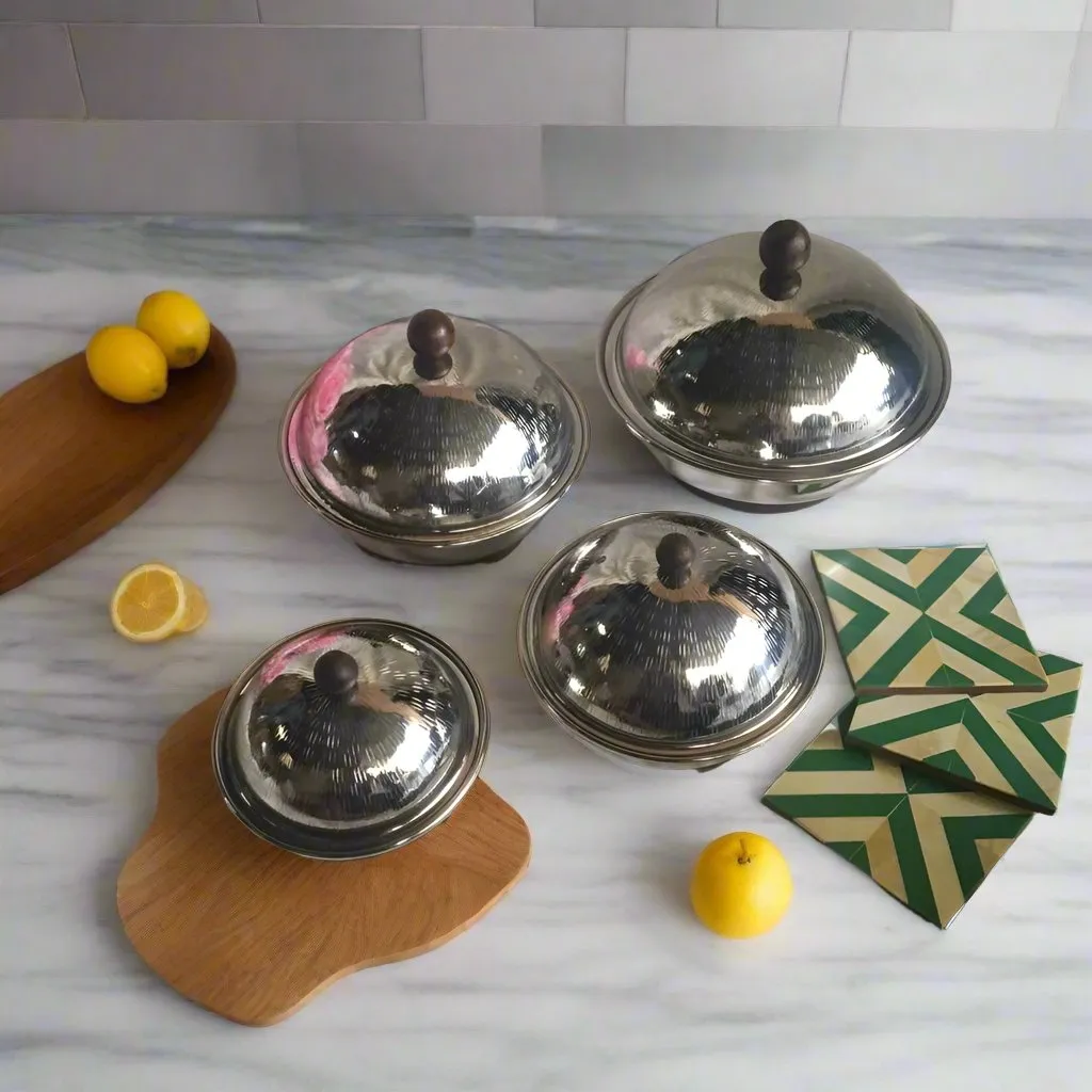 Stainless Steel Set of 4 Fruits & Nuts Bowl / Butter Dish / Serving Dish / Candy Pot With Lid Set Of 4 By INDI