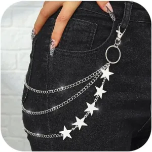 Star Pants Chain Silver Goth Wallet Chains Y2k Punk Layered Jean Accessories for Women and Men