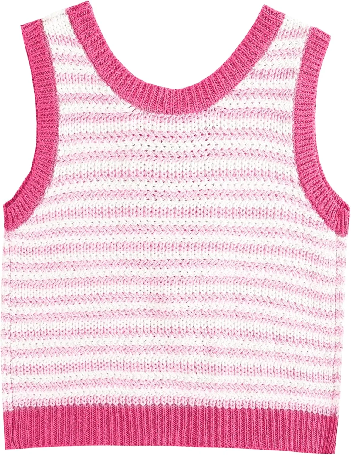 Sweater Vest Women Casual Sleeveless Crochet Tops Color Block Tie Back Knit Tank Tops
