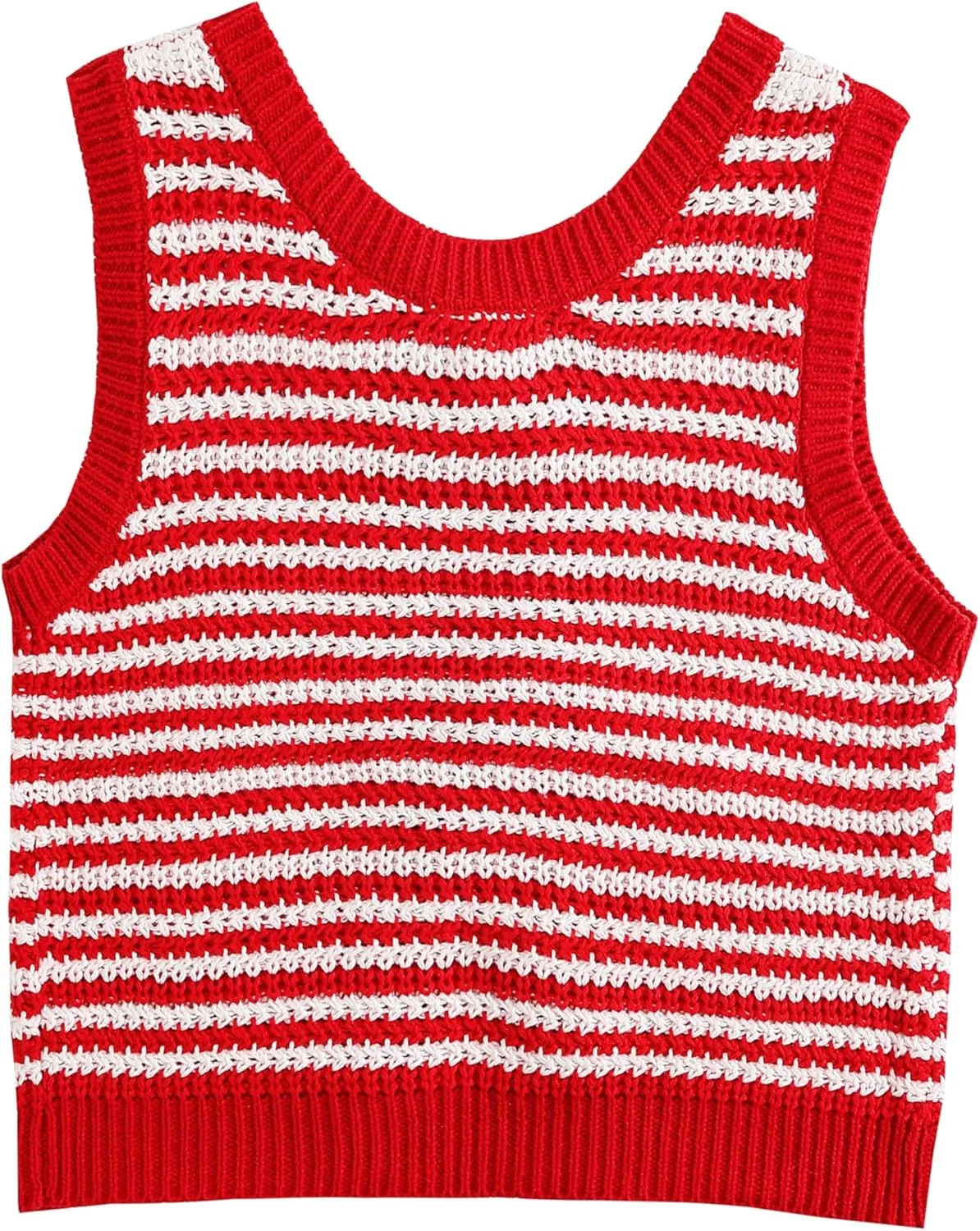 Sweater Vest Women Casual Sleeveless Crochet Tops Color Block Tie Back Knit Tank Tops