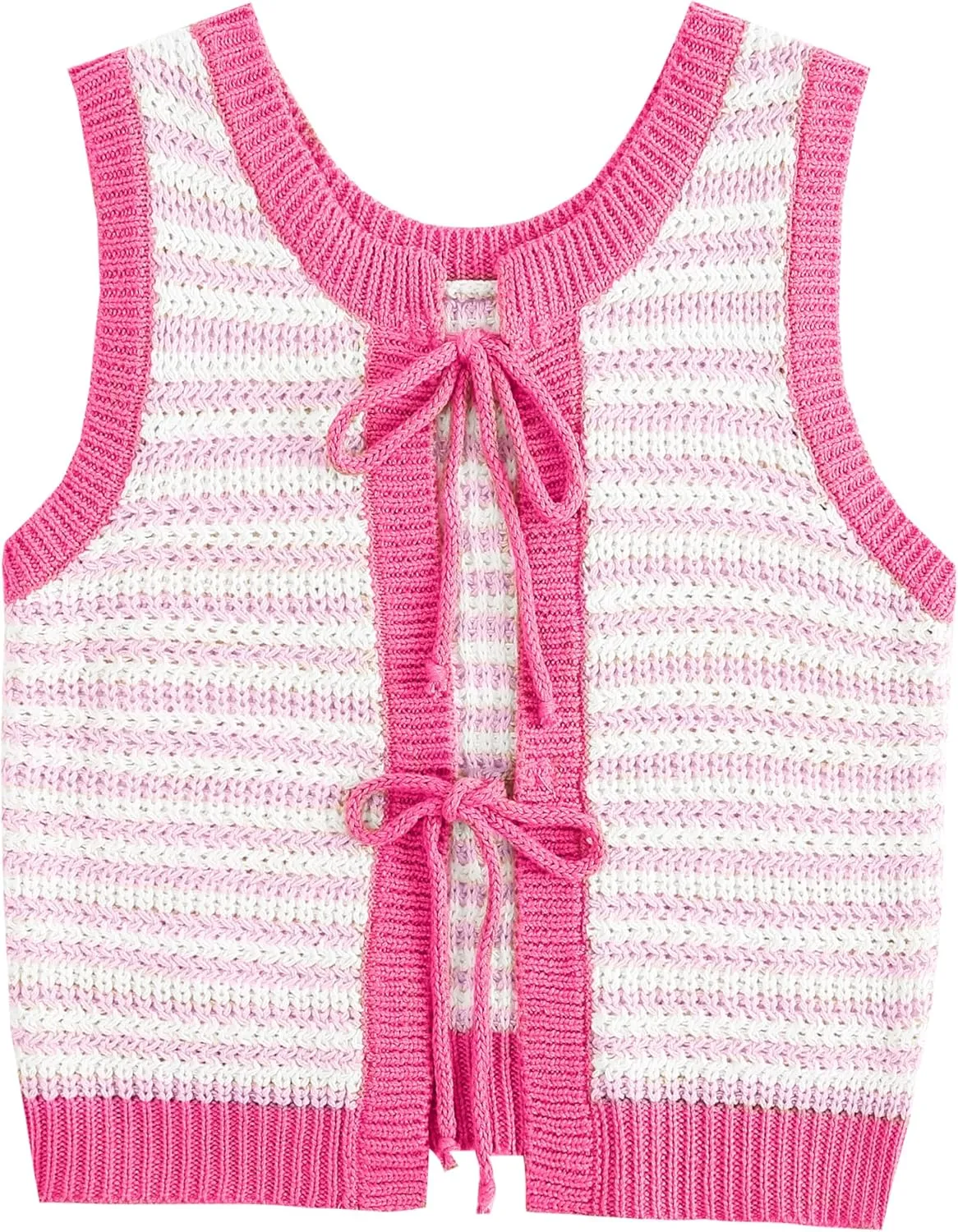Sweater Vest Women Casual Sleeveless Crochet Tops Color Block Tie Back Knit Tank Tops
