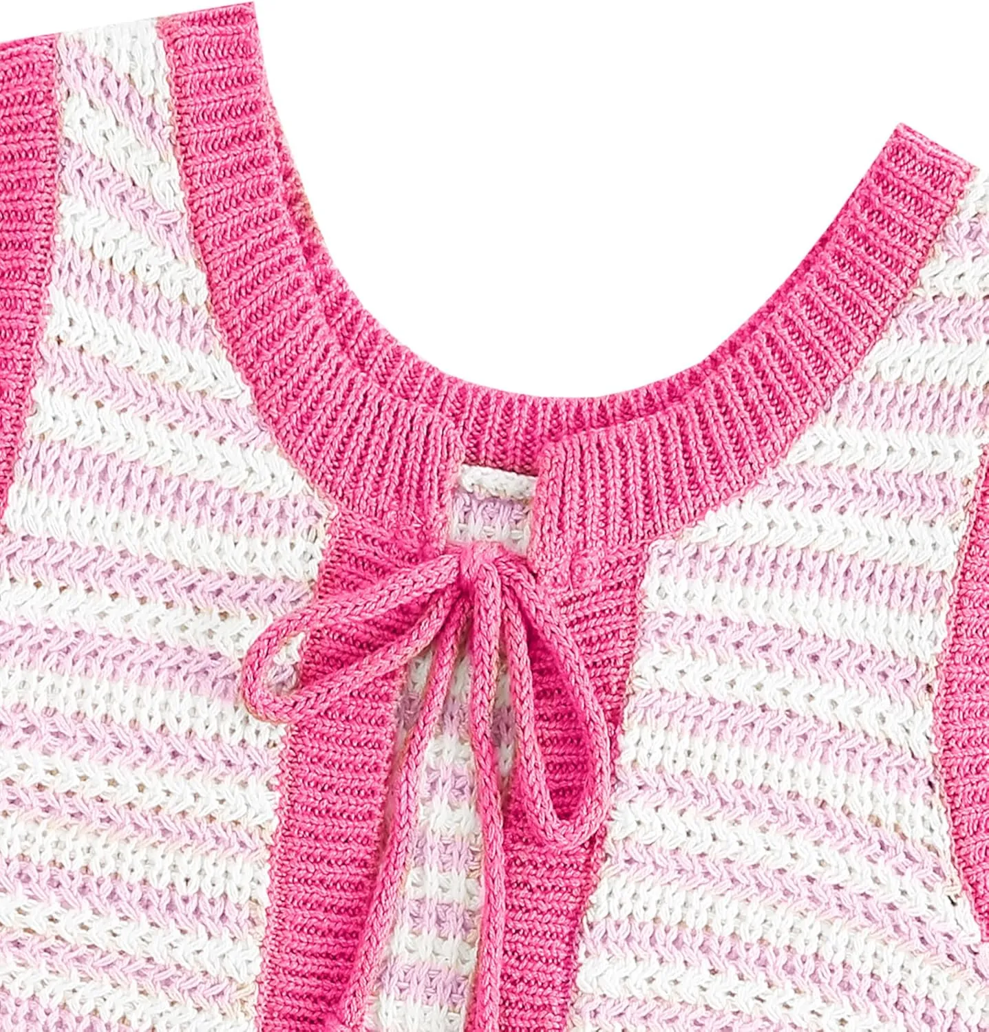 Sweater Vest Women Casual Sleeveless Crochet Tops Color Block Tie Back Knit Tank Tops