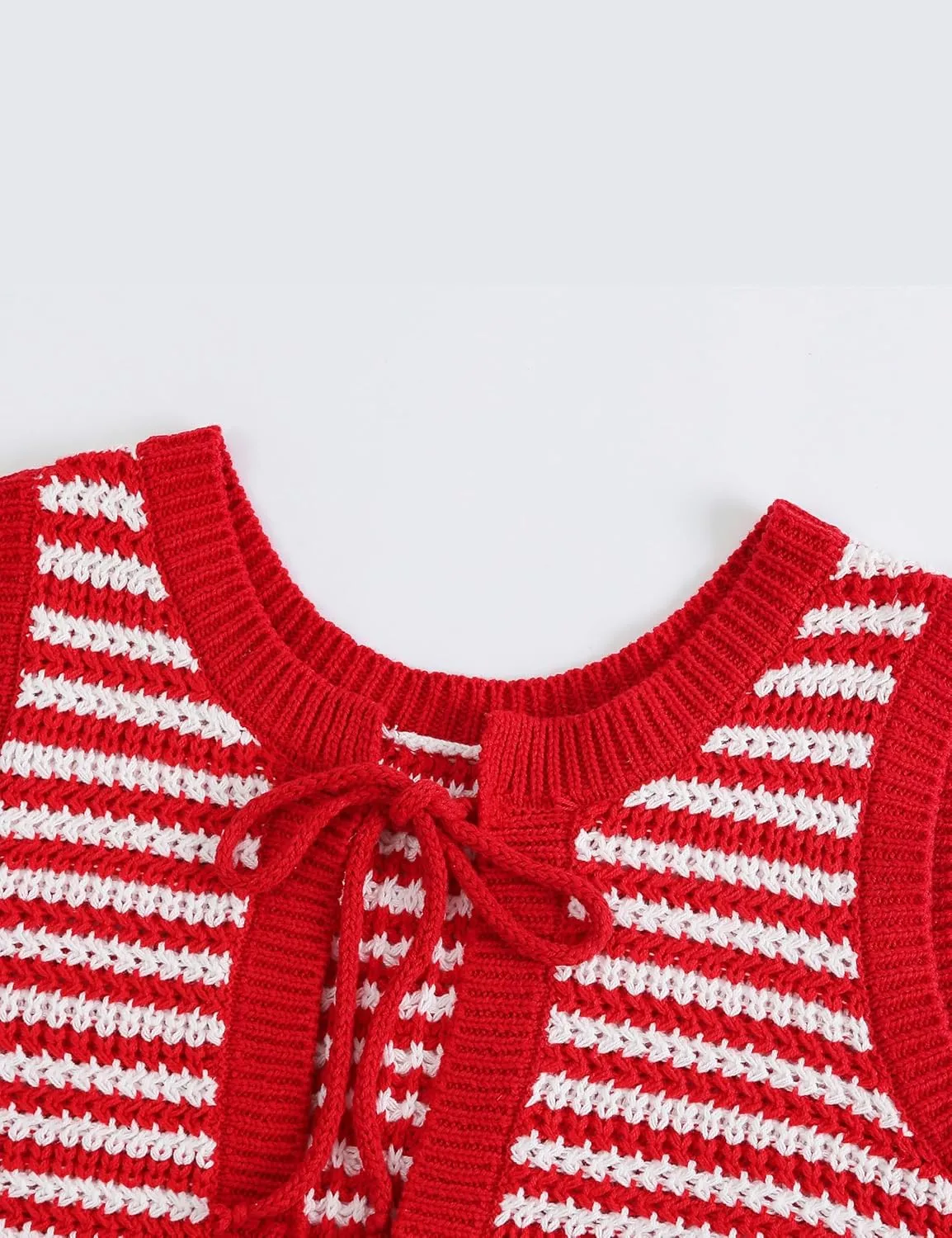 Sweater Vest Women Casual Sleeveless Crochet Tops Color Block Tie Back Knit Tank Tops