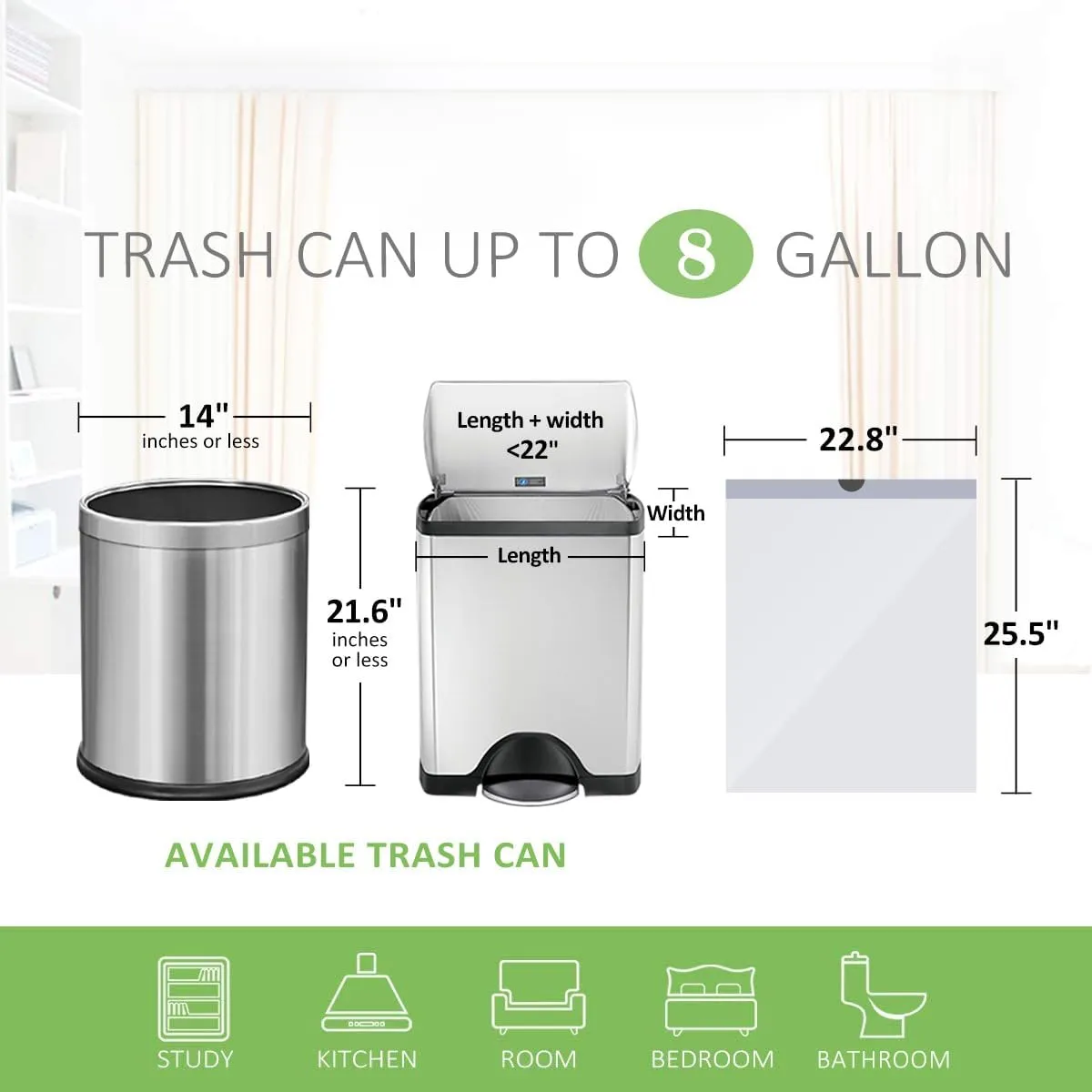 Teivio 8 Gallon 220 Counts Strong Drawstring Trash Bags Garbage Bags, Medium Kitchen Trash Can Bathroom Bin Liners, Plastic Trash Bags for Home Office Kitche, White