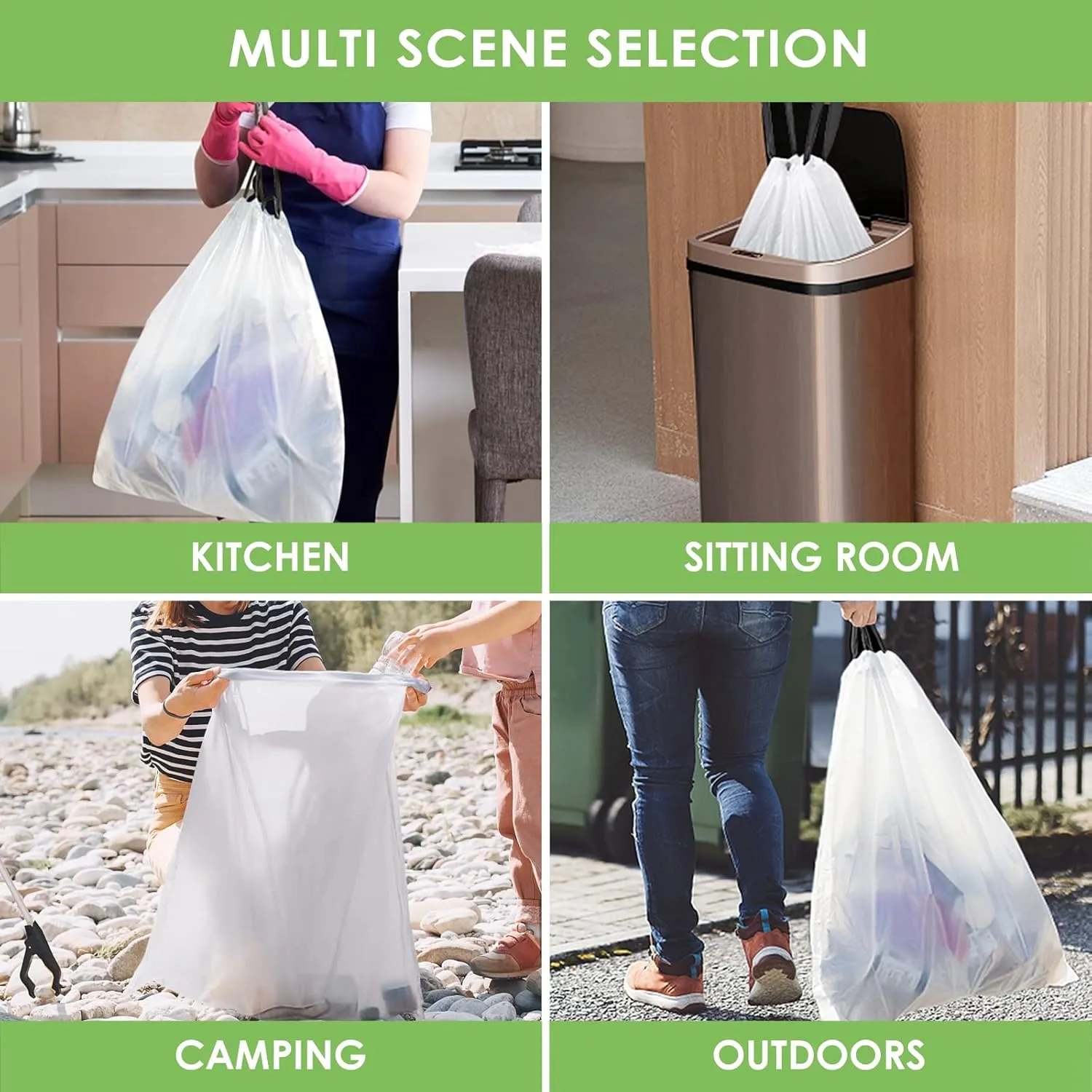 Teivio 8 Gallon 220 Counts Strong Drawstring Trash Bags Garbage Bags, Medium Kitchen Trash Can Bathroom Bin Liners, Plastic Trash Bags for Home Office Kitche, White
