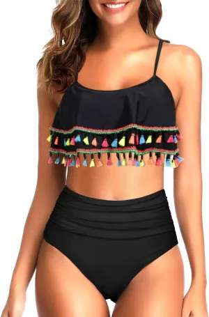 Tempt Me High Waisted Bikini Two Piece Swimsuits Tummy Control Bathing Suit Ruffle Ruched Swimwear