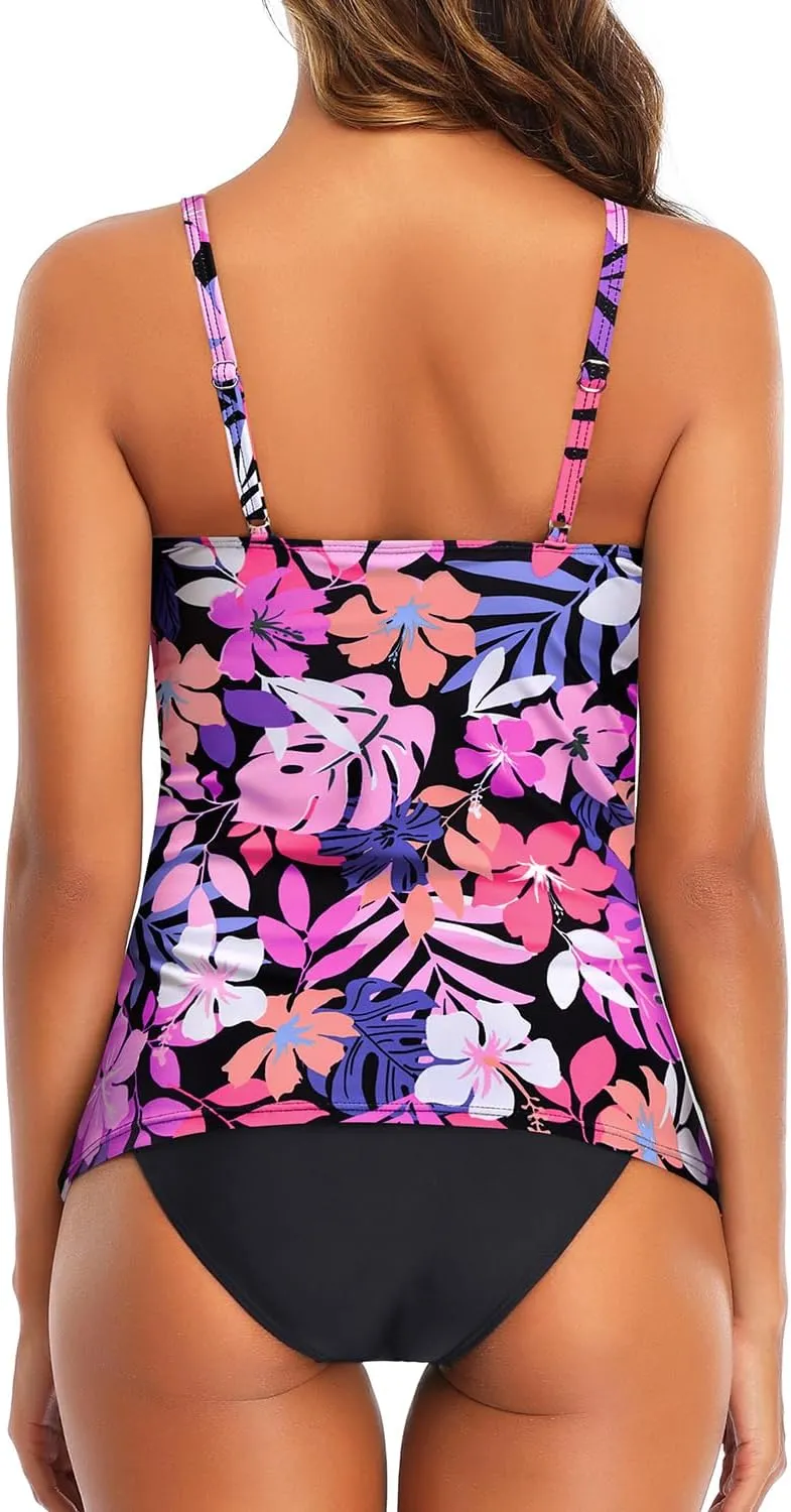 Tempt Me Two Piece Tankini Set Tummy Control Swimsuit for Women High Neck Top with Bottom Bathing Suits Ruched Swimwear