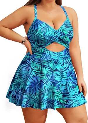 Tempt Me Women Plus Size One Piece Swimdress Cutout Swimsuit with Skirt V Neck Wrap Bathing Suits