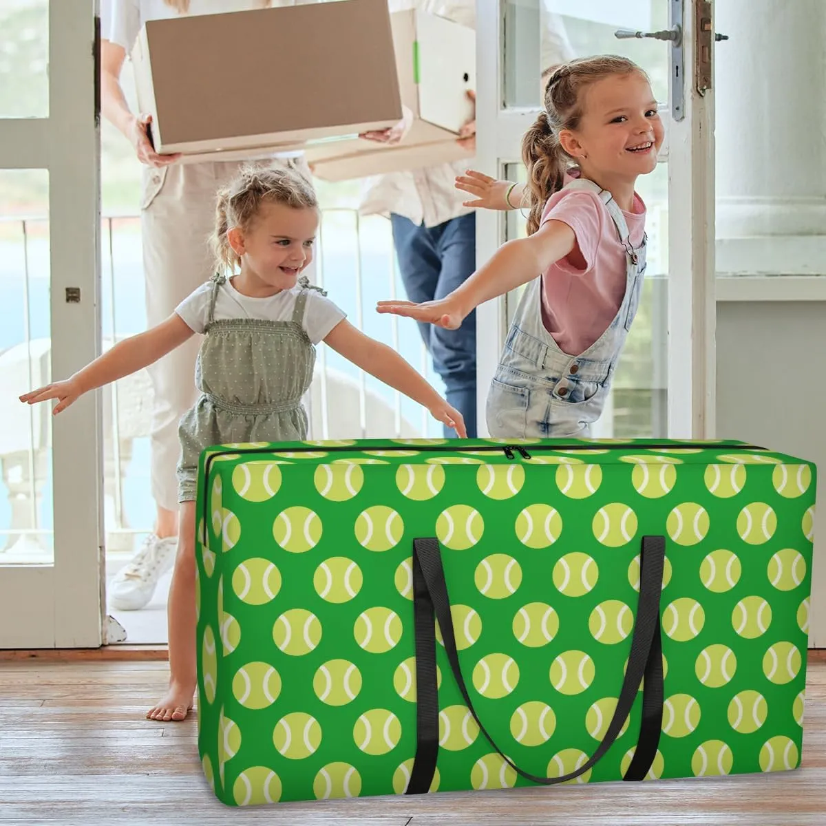 Tennis Ball XXL Heavy Duty Extra Large Moving Bags with Strong Zipper, Moving Supplies Packing Boxes for Moving, Sports Theme Green