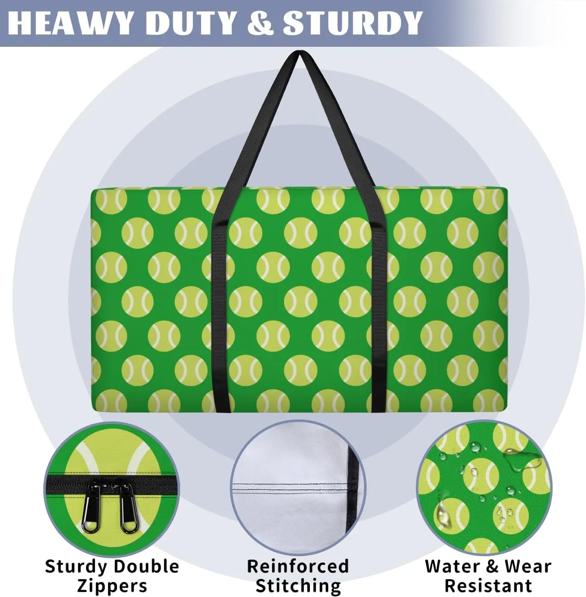 Tennis Ball XXL Heavy Duty Extra Large Moving Bags with Strong Zipper, Moving Supplies Packing Boxes for Moving, Sports Theme Green