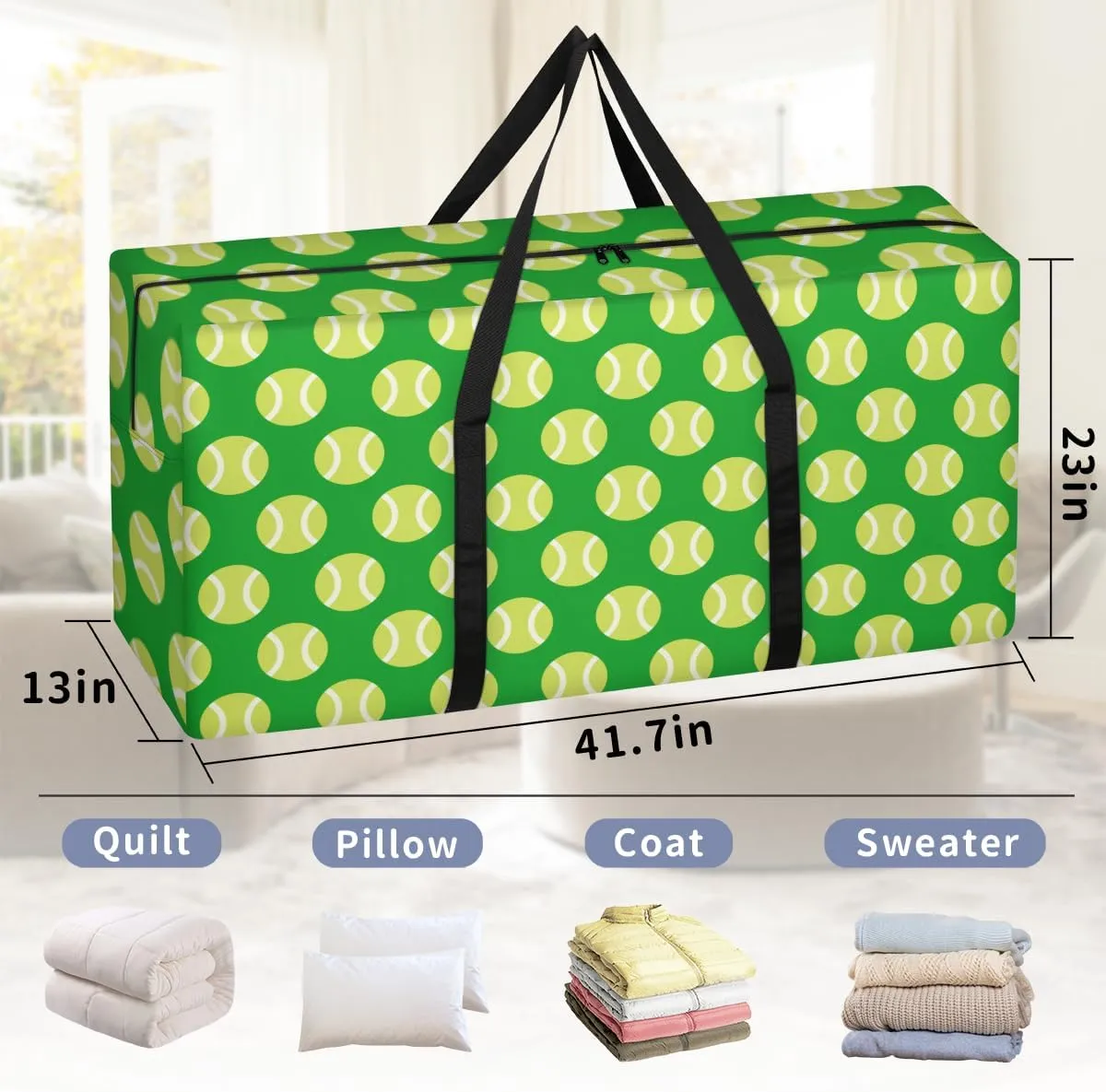 Tennis Ball XXL Heavy Duty Extra Large Moving Bags with Strong Zipper, Moving Supplies Packing Boxes for Moving, Sports Theme Green