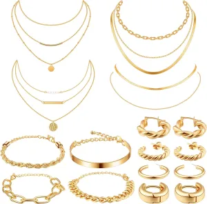 Tiamon 12 Pcs Gold Silver Jewelry Sets for Women Layered Set of Earring Necklace Bracelets for Men Jewelry Gifts