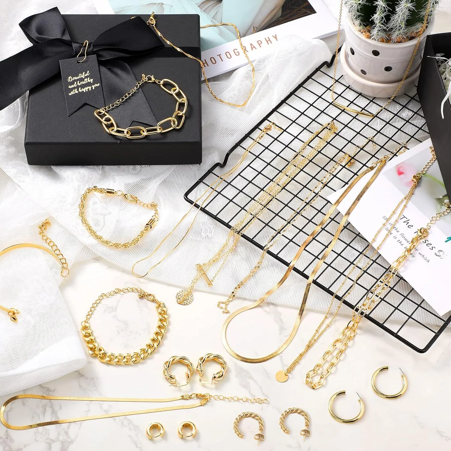 Tiamon 12 Pcs Gold Silver Jewelry Sets for Women Layered Set of Earring Necklace Bracelets for Men Jewelry Gifts