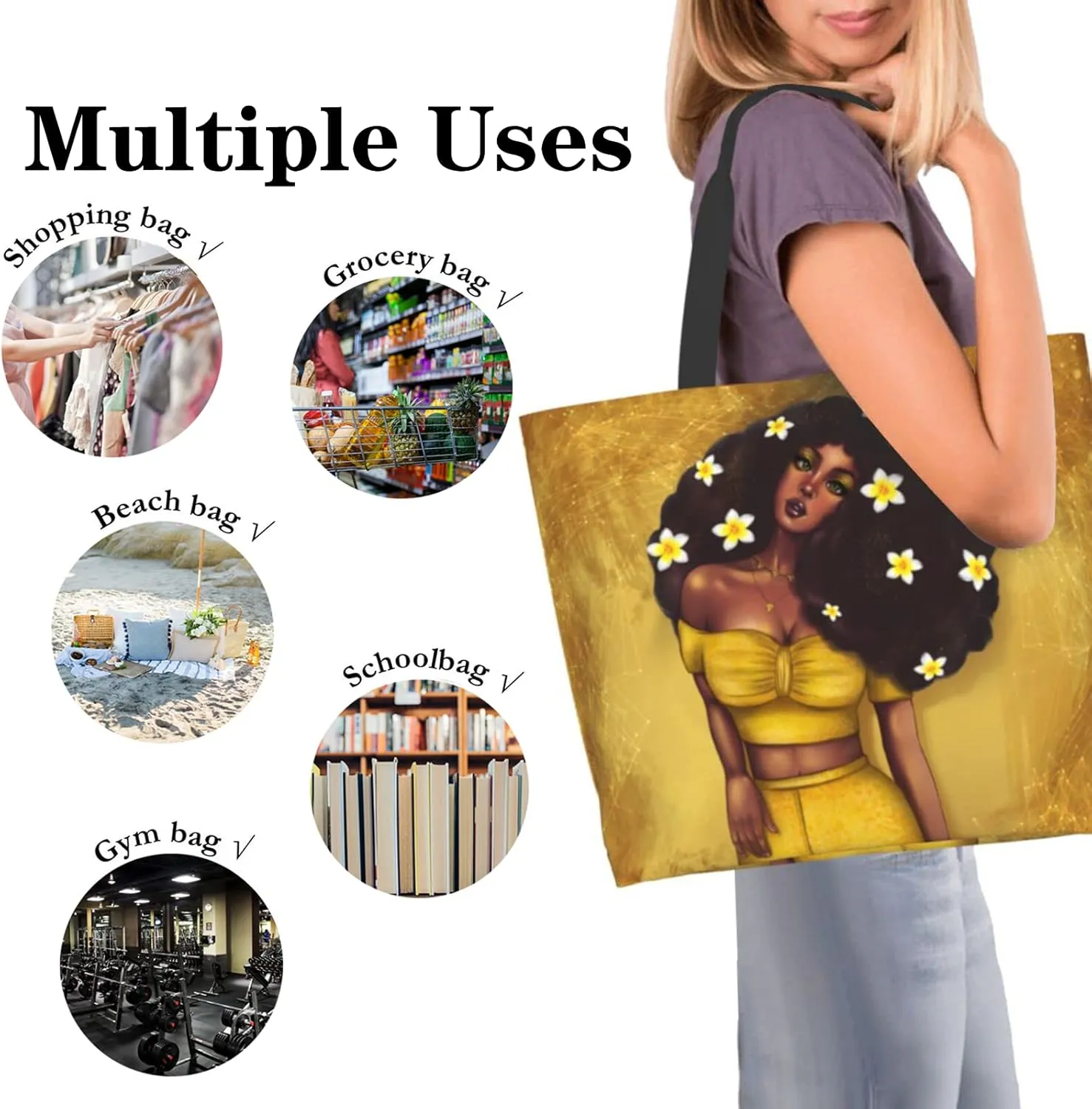 Tote Bag for Women, Reusable Grocery Bags Shopping Bags, Canvas Tote Bag Large Tote Bags for Women