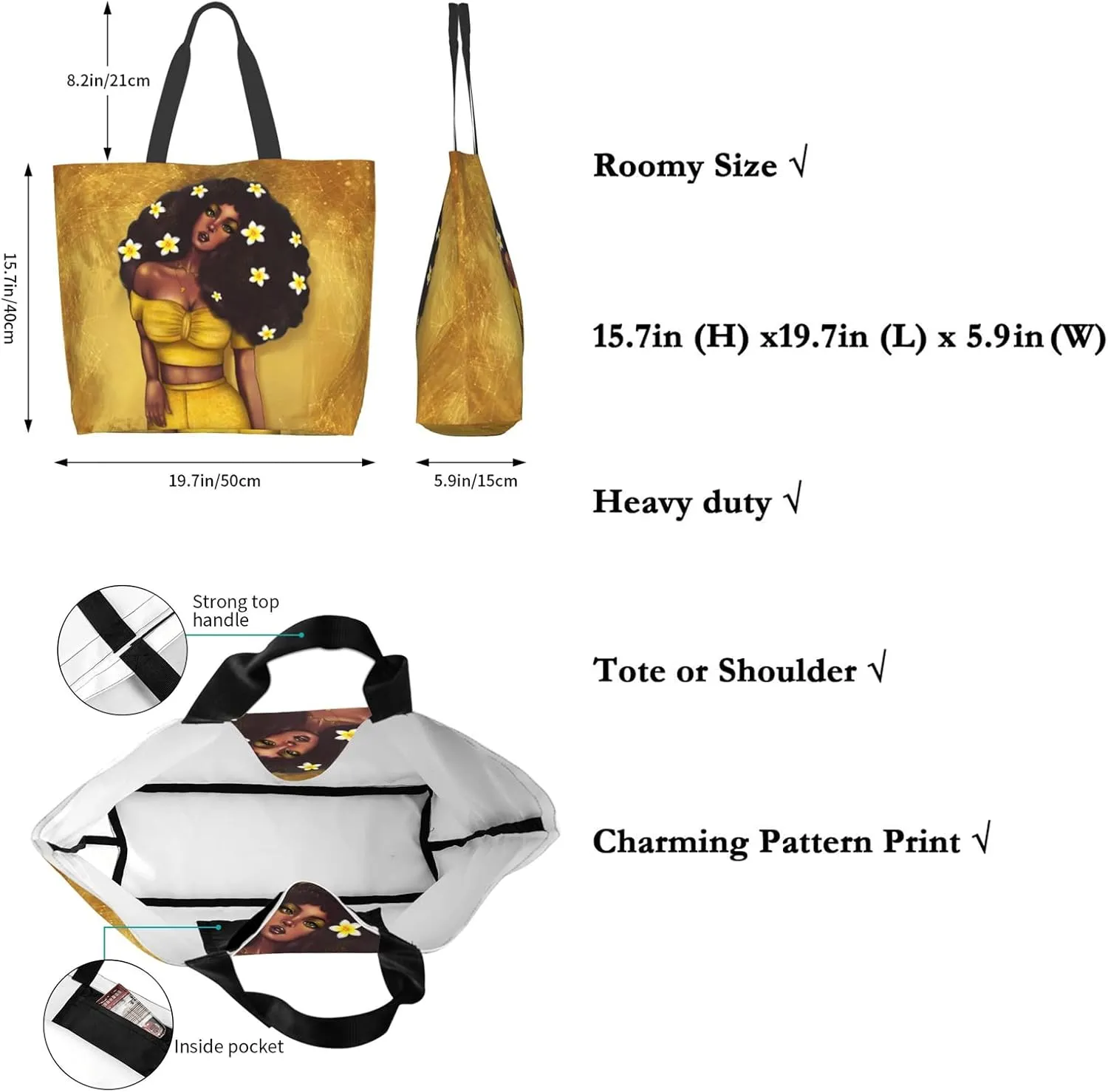 Tote Bag for Women, Reusable Grocery Bags Shopping Bags, Canvas Tote Bag Large Tote Bags for Women