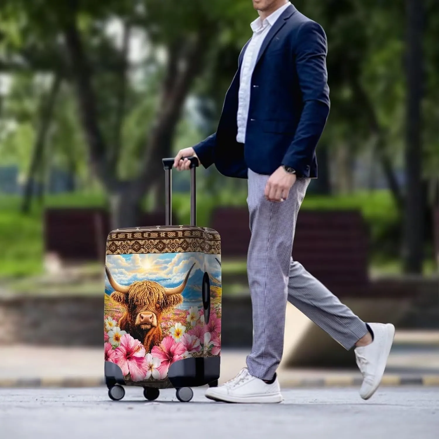 Travel Suitcase Cover Elastic Luggage Cover Anti Scratch Luggage Protector Baggage Covers Suitcase Accessories,Aztec Highland Cow