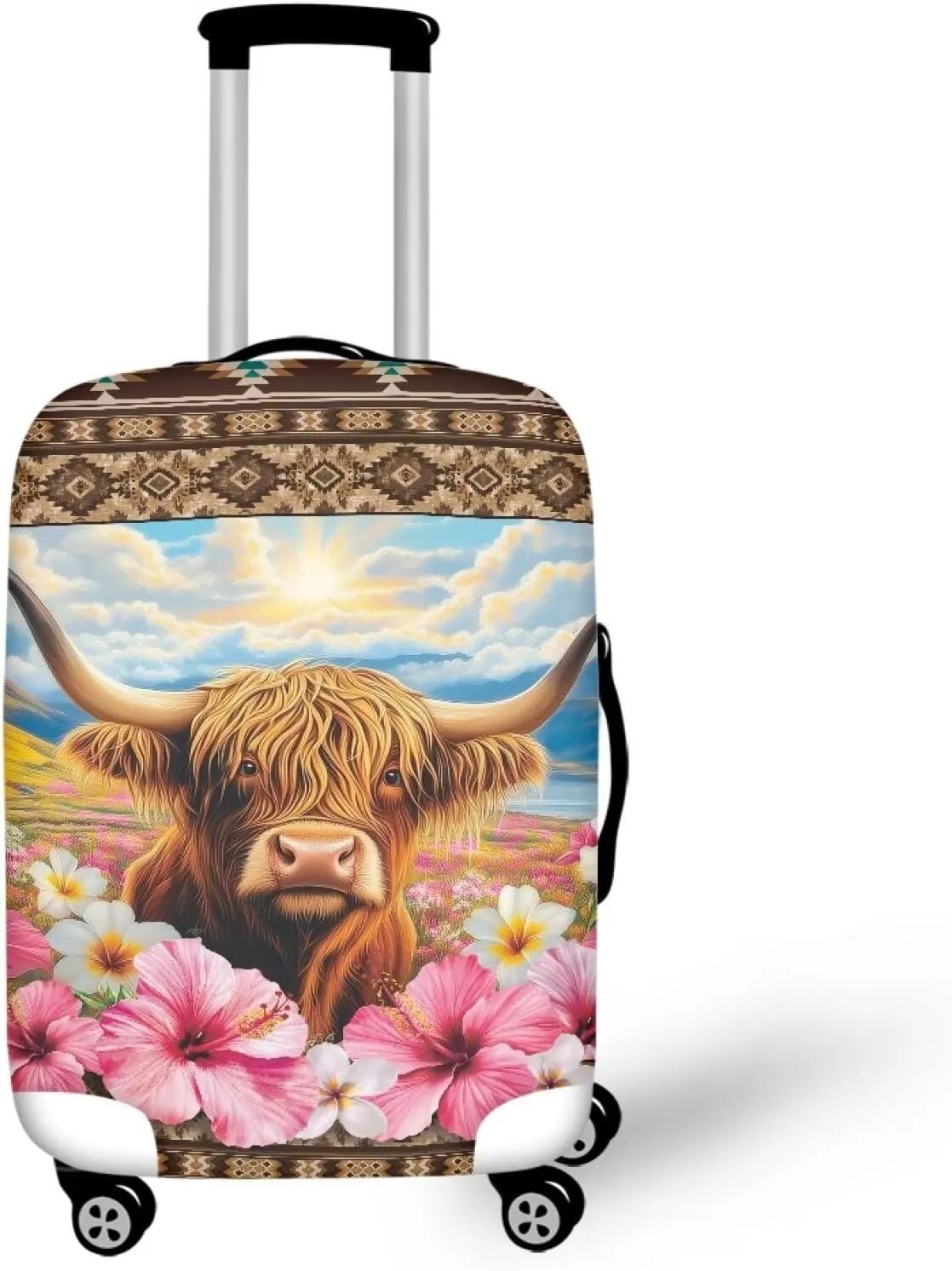 Travel Suitcase Cover Elastic Luggage Cover Anti Scratch Luggage Protector Baggage Covers Suitcase Accessories,Aztec Highland Cow