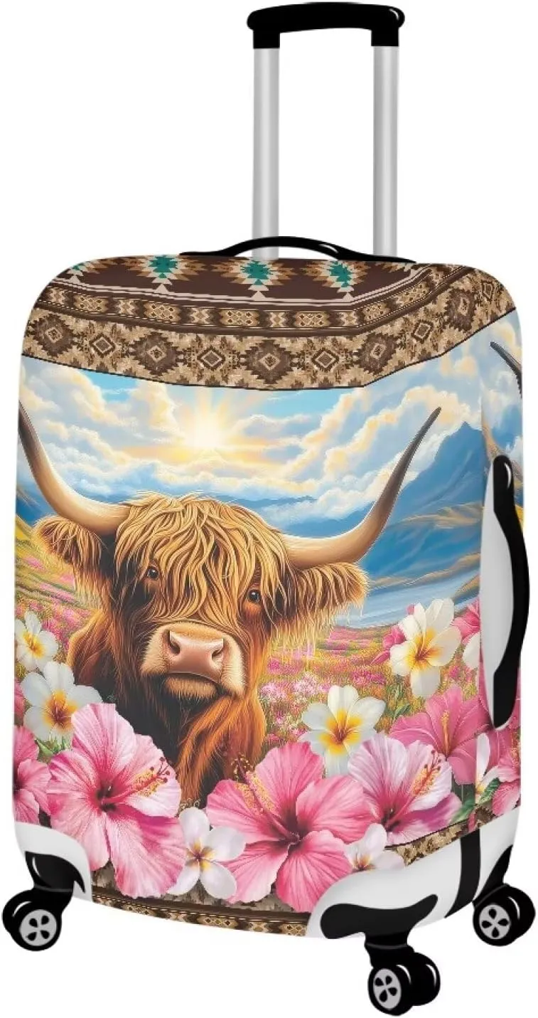 Travel Suitcase Cover Elastic Luggage Cover Anti Scratch Luggage Protector Baggage Covers Suitcase Accessories,Aztec Highland Cow