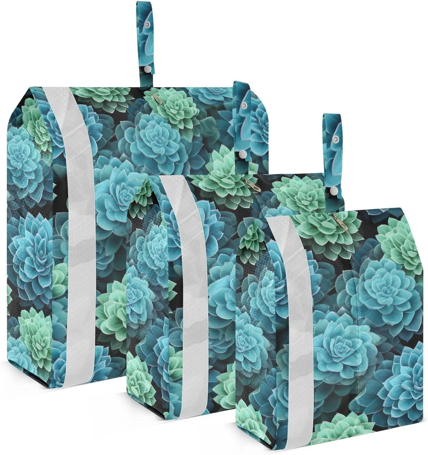 Tropical Succulents Blue Packing Cubes for Travel 3 Set Compression Packing Cubes Luggage Accessories for Packing Compression