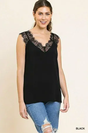 Umgee Black Floral Eyelash Lace Plus Cami