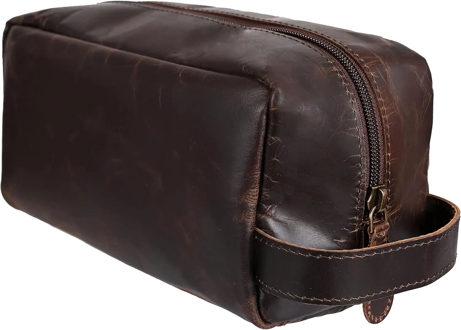 Unisex Leather Toiletry Bag, Travel Toiletry Organizer Kit, Toiletry Accessories, Hanging Kit, Zipper Closure, 10 x 6