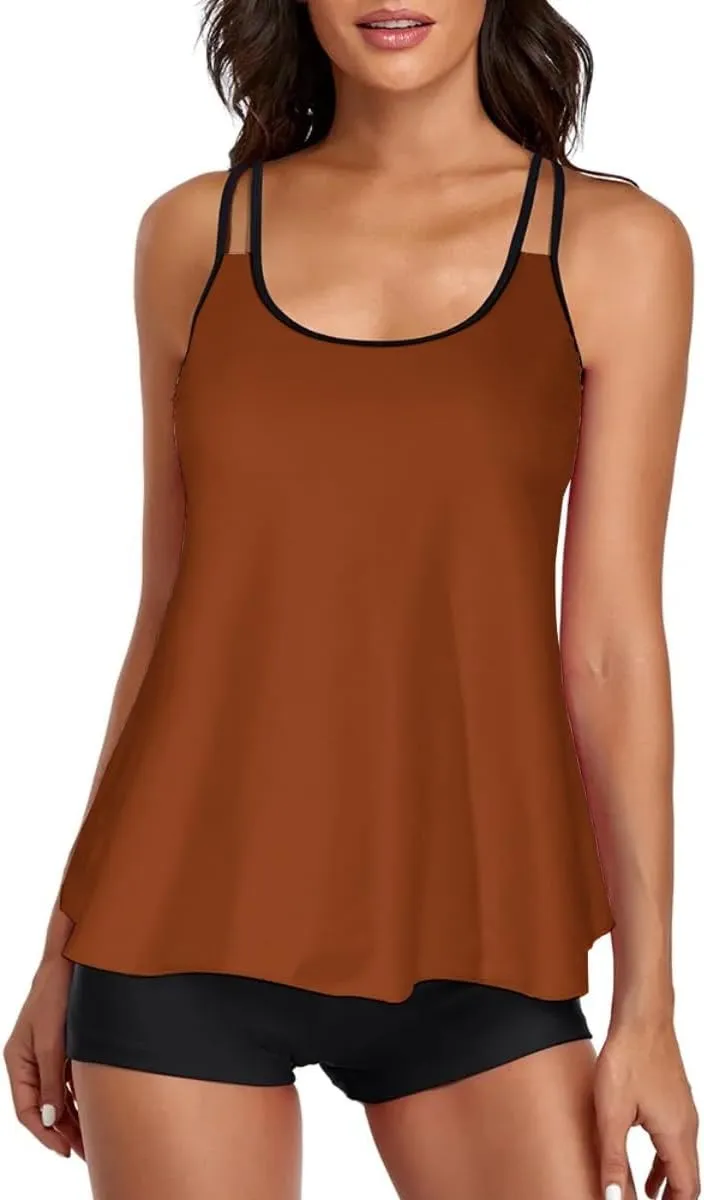 Urchics 2025 Flowy Tankini Swimsuits for Women Tummy Control Tankini Swimwear Tank Top with Boyshorts Two Piece Bathing Suits