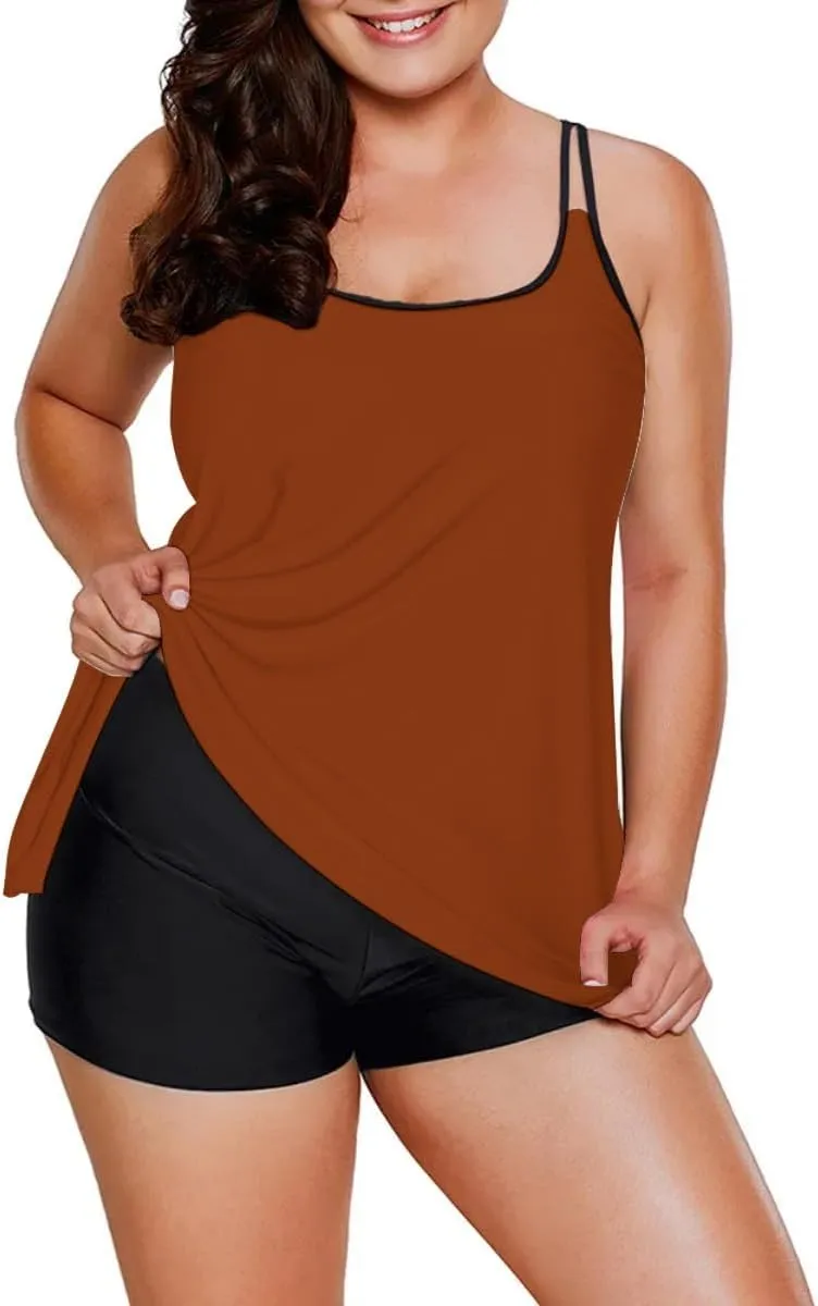 Urchics 2025 Flowy Tankini Swimsuits for Women Tummy Control Tankini Swimwear Tank Top with Boyshorts Two Piece Bathing Suits