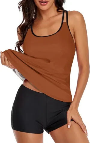 Urchics 2025 Flowy Tankini Swimsuits for Women Tummy Control Tankini Swimwear Tank Top with Boyshorts Two Piece Bathing Suits