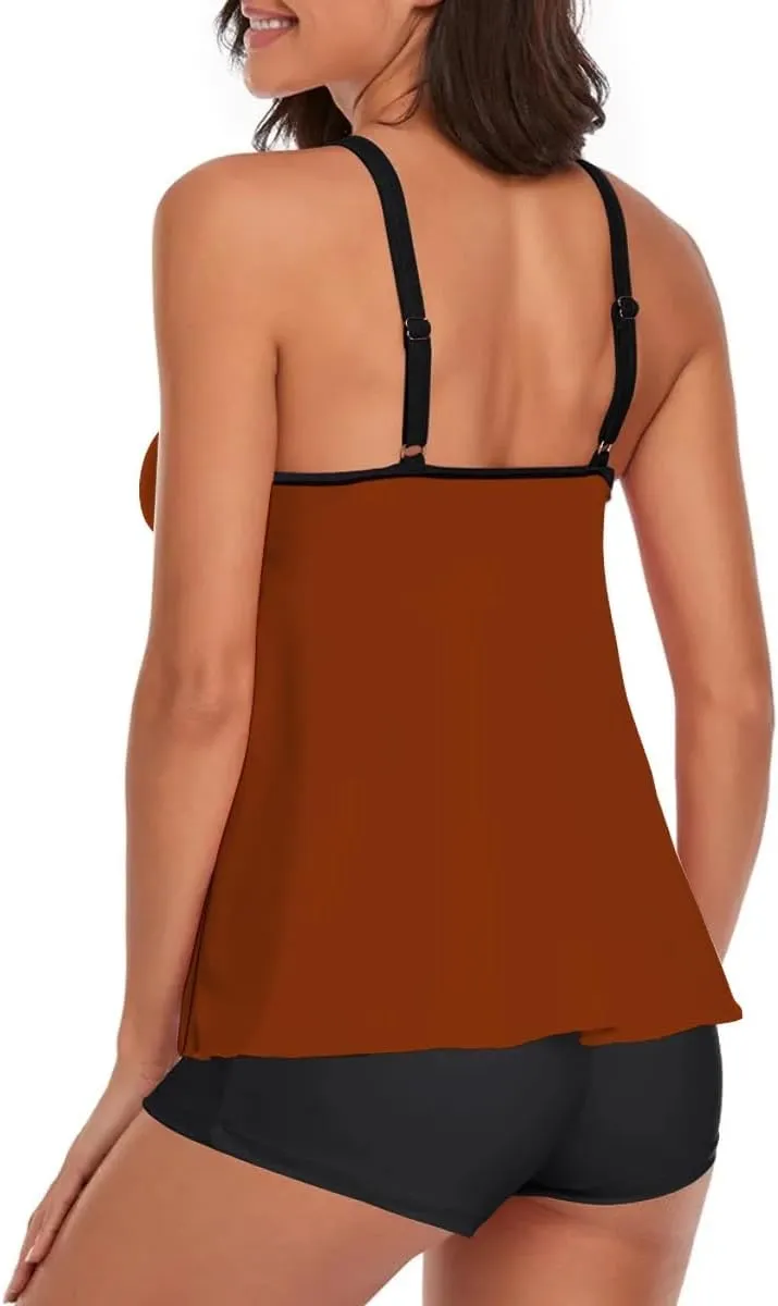 Urchics 2025 Flowy Tankini Swimsuits for Women Tummy Control Tankini Swimwear Tank Top with Boyshorts Two Piece Bathing Suits