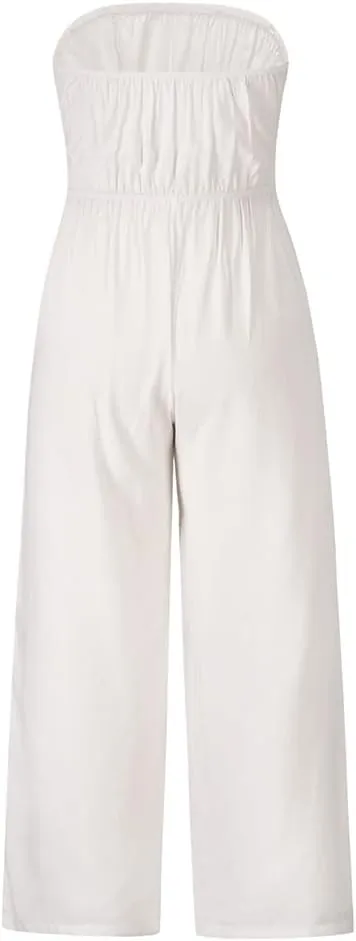 utcoco Women's Summer Sexy Jumpsuit Strapless Off Shoulder Tie Waist Wide Leg Pants Rompers
