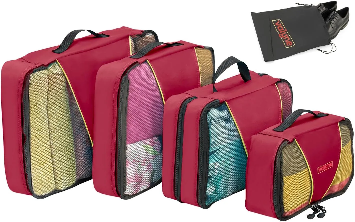 Valyne Packing Cubes 4-pcs Set, Luggage Travel Accessories Organizer Bags with a Free Laundry/shoe Bag