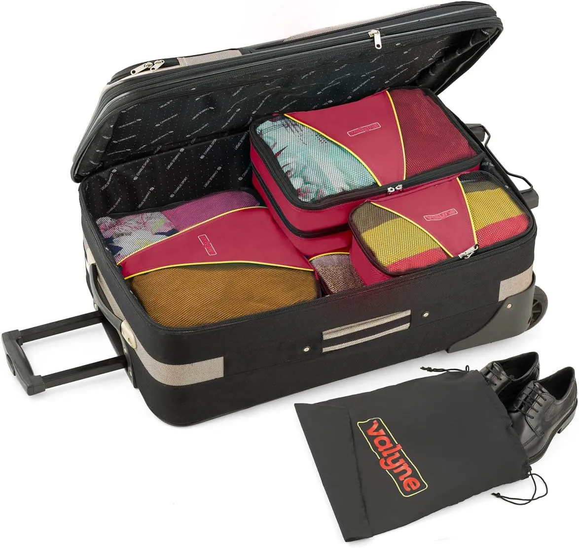 Valyne Packing Cubes 4-pcs Set, Luggage Travel Accessories Organizer Bags with a Free Laundry/shoe Bag