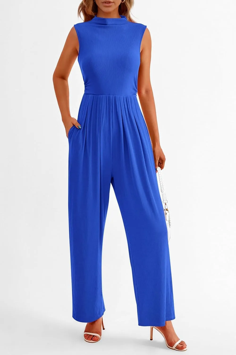 VECVOC Womens Summer Jumpsuits One Piece Outfits Sleeveless Overall Wide Leg Pants Rompers with Pockets